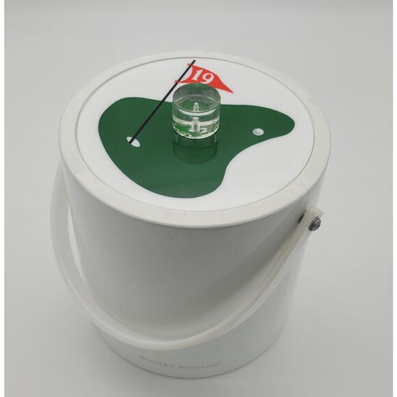 Vintage Morgan 9" Vinyl Bucket Brigade 19th Golf Hole Ice Bucket w/ Handle USA - Picture 15 of 16